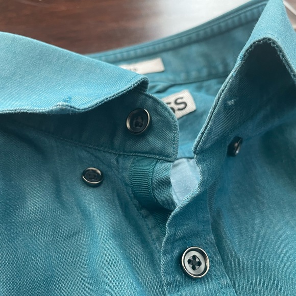 Express Fitted Button Down Dress Shirt Teal Blue Medium Size 15-15 1/2 - Picture 5 of 10